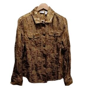 Chico's Gilded Garden Annakia Annalica Gold Jacket USA Size 12